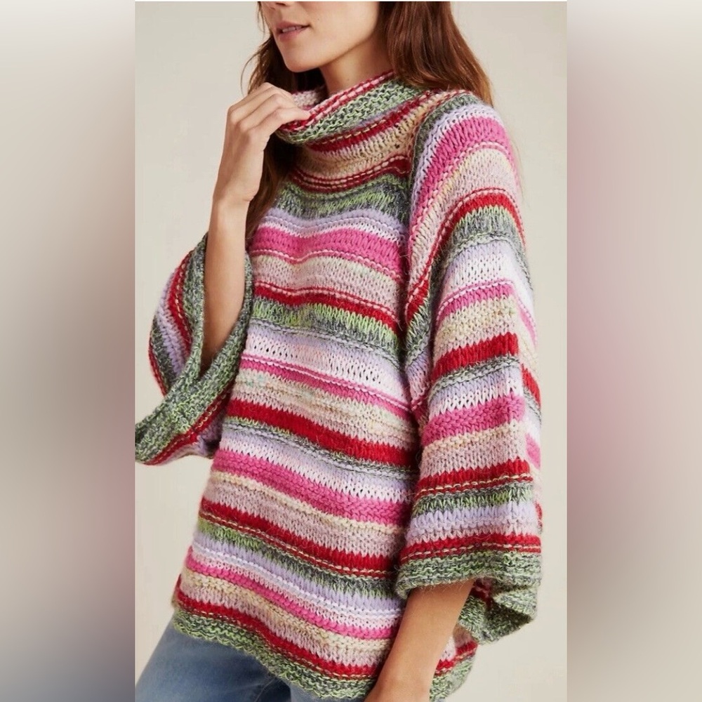 Anthropologie colourful Cowl neck sweater size M/L crochet knit